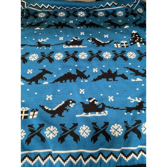 Excision Christmas Sweater Blue Pixelated Pattern Dinosaurs Men’s Size Large EUC - Picture 9 of 10